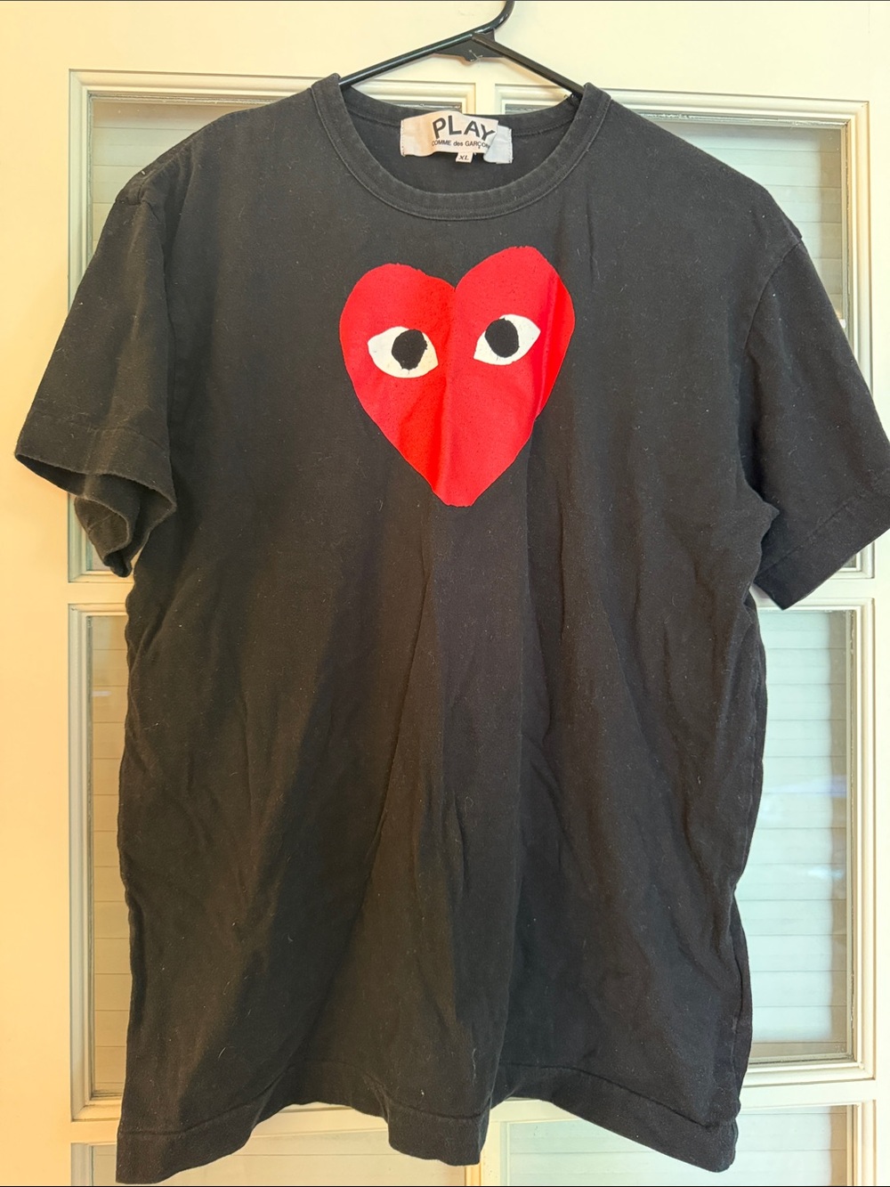Comme des Garçons PLAY Black Tee with Red Heart Graphic - Kids